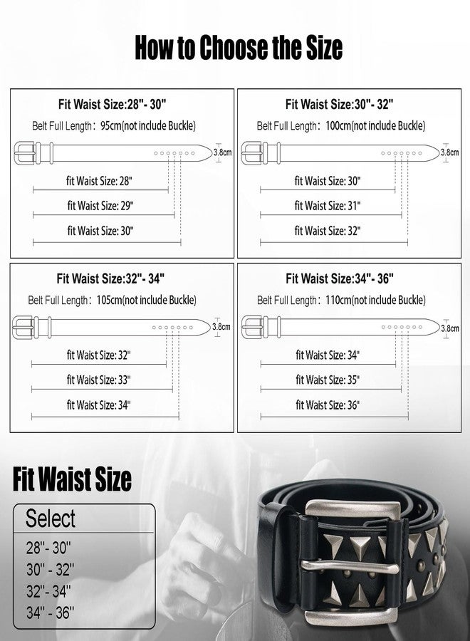 FIORETTO Womens Black Studded Leather Belt Italian Cowhide Leather Pyramid Stud Rivets Punk Belt for Jeans for Women - Image 5
